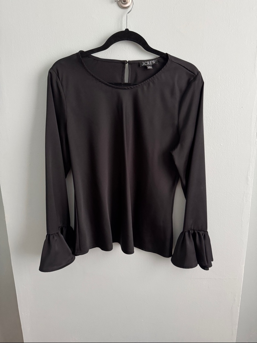 J. Crew Black Ruffle-Cuff Long Sleeve Blouse